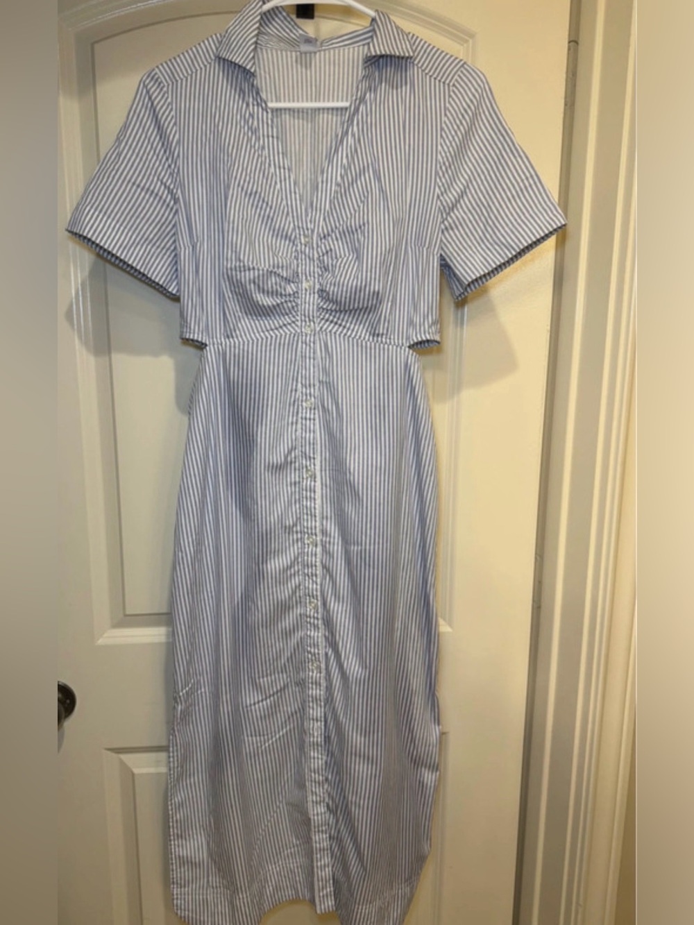 Old Navy Blue and White Striped Button-Front Midi Dress